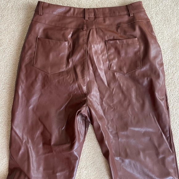 PRETTYLITTLETHING Brown Leather Pants Size 10 WORN TWICE - Picture 3 of 4